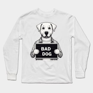 Illustrated Bad Dog Jail Mugshot Long Sleeve T-Shirt